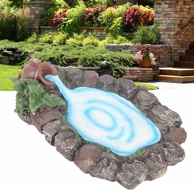 Fairy Garden Rock Pond 6.5in Long Hand Painted Lifelike Durable Resin Miniature Pond for Home Micro Landscape Decoration Miniature Garden Accessories