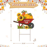 Glitzhome 30" H Fall Metal Wheel Barrow Pumpkin Yard Stake/Hanging Wall Decor,Pumpkin Wagon Cart with Happy Fall Signs,Fall Harvest Porch Decorations for Thanksgiving Autumn Halloween Party Supplies