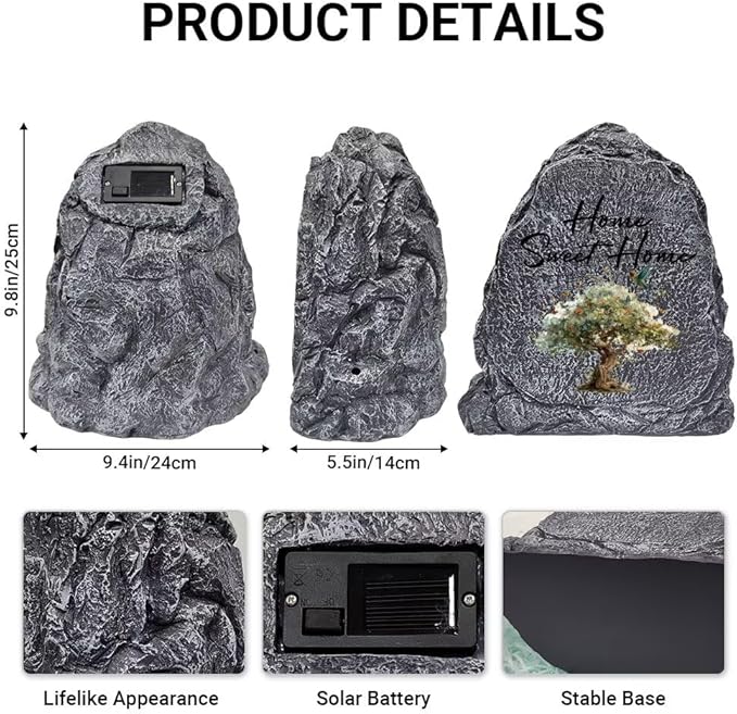 Garden Stone Sculpture with Tree of Life Butterfly, Solar Resin Outdoor Sculpture, Suitable As Tomb Decoration for Garden, Lawn, Cemetery, Memorial Gift, Home Decoration