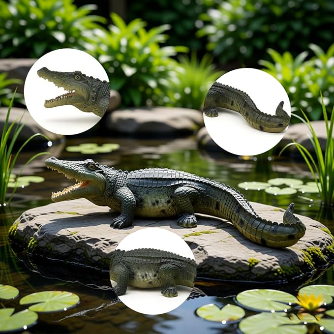 Large Realistic Alligator Garden Statue, 23.23" Resin Crocodile Sculpture for Pond Decor, Outdoor Lifelike Prank Animal Figurine Ornament for Lawn Patio Unique Yard Art Gift