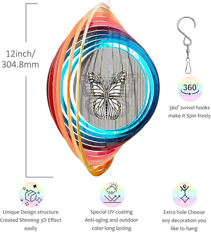 Aoedelyart Wind Spinner Creates a Fluttering Butterfly 3D Animations Effect,Wind Spinners Ouddoor Butterfly Gift for Women/Grandma/Mom/Wife,12inch Mandala Wind Spinner Hanging Garden Yard Art Decor