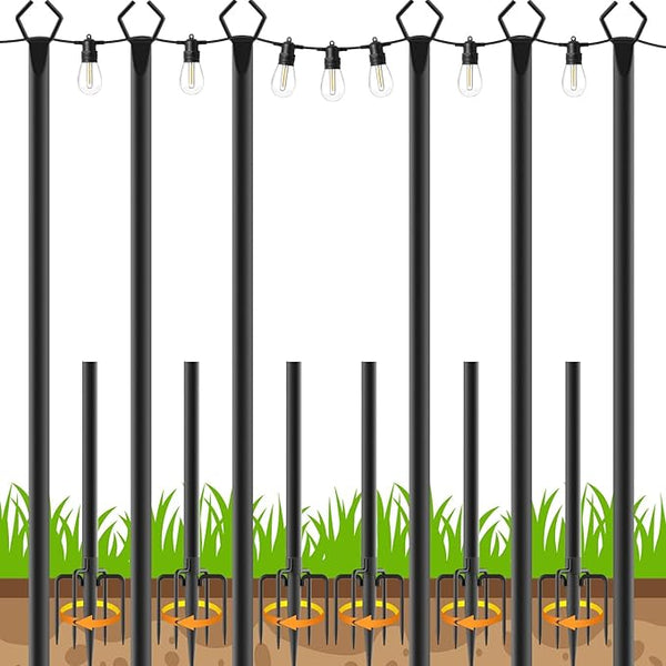 6 Pack 10 FT String Light Poles,Metal with Fork Lights Poles for Outdoor String Light, Rustproof Heavy Duty for Outside Garden,Patio,Wedding,Backyard,Deck,Party