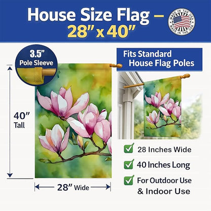 Caroline's Treasures Mississippi Magnolia in Watercolor House Flag Large Porch Sleeve Pole Decorative Outside Yard Banner Artwork Wall Hanging, Polyester, House Size, Multicolor