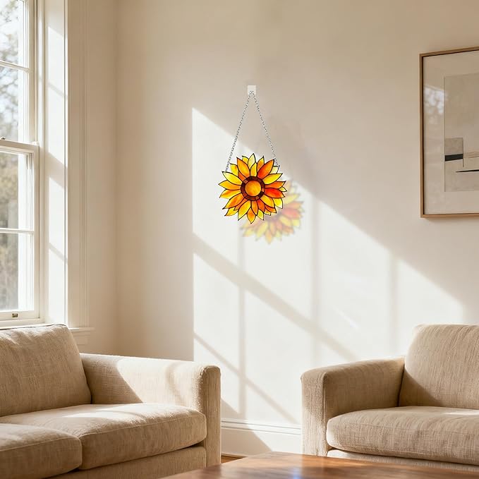 Sunflower Sun Catcher Stained Glass, Sunflower Suncatcher for Window, Hanging Suncatcher for Grandma/Mom/Women