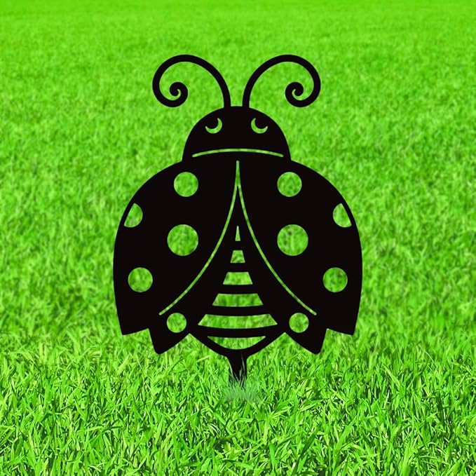 WADORN Cute Ladybug Metal Decorative Garden Stakes, Black Ladybug Outdoor Statues Silhouette Funny Ladybugs Lover Gifts Stakes Ornaments for All Season Home Yard Art Garden Patio Backyard Lawn Decors