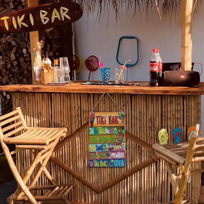 YOYI ART Tiki Bar Decor Beach Signs Tiki Bar Signs, Patio Signs Tiki Bar Accessories, Vintage Metal Welcome Tin Signs for Home, Patio, Outdoor, Pool and Backyard Wall Decor Art, 8 x 12 inch