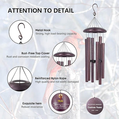 Personalized Memorial Wind Chimes for Loss of Loved One, Sympathy Gifts for Loss Mother Father Sister, Deep Tone Windchime for Outside Garden,Produced in USA