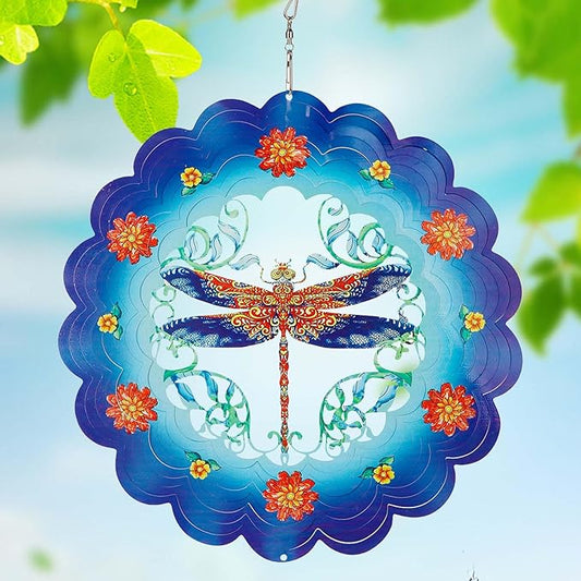 Dragonfly 3D Stainless Steel Wind Spinner - Outdoor Wind Catchers, Kinetic Hanging Ornament, 12Inch Wind Spinners for Gardens and Courtyards