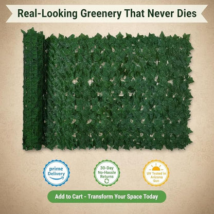 Faux Ivy Privacy Fence Screen 8PCS 20 x 20 Inch Artificial Faux Ivy Hedge Expandable Faux Privacy Fence Decoration for Wall Screen, Outdoor Garden, Wedding Decor,No Cable Tie (80x40 inches)