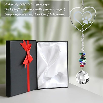 Pet Memorial Suncatcher with Paw Print,Dog Memorial Gifts for Loss of Dog,Pet Loss, Thoughtful Dogs,Sympathy Gift for Loss of Dog Cat,Rainbow Bridge Maker for Windows, Room, Outdoor Garden,Home Decor