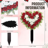 Frienda 2 Sets Cemetery Flowers Grave Stake Metal Floral Decor for Tombstone, Outdoor Gravesite Markers for Mom Dad, Memorial Day Spring Easter Grave Decor(Heart,Red,White)