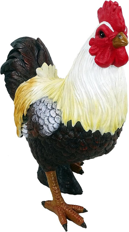 Alpine Corporation 16" Tall Outdoor Rustic Rooster Statue, Farmhouse Accent Weatherproof Garden Decor, Multicolor