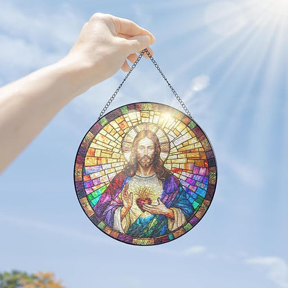 FLAGWIX Christian Gifts for Women Faith - Stained Glass Window Hanging 10 in - Birthday Catholic Religious Gifts, Suncatchers Windows Hanging, Spiritual Suncatcher Home Garden Decor