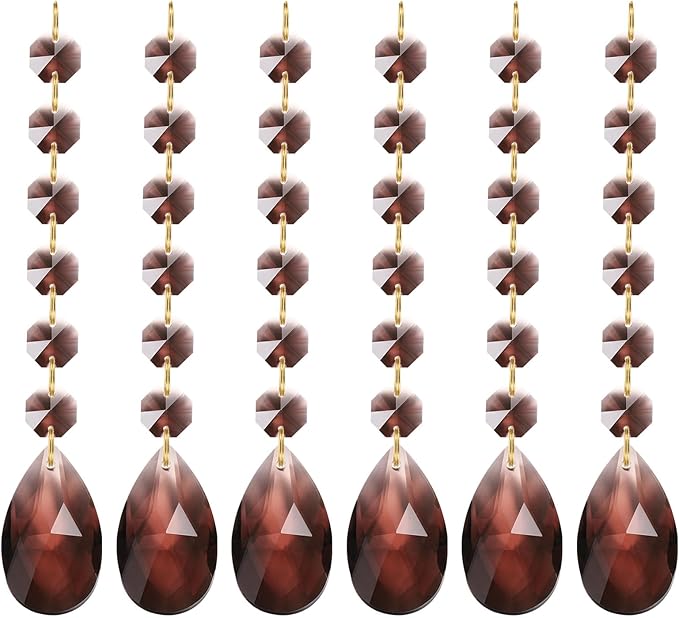 PATIKIL Teardrop Crystal Chandelier, 6 Pack 160mm Length Prisms Part Dark Brown