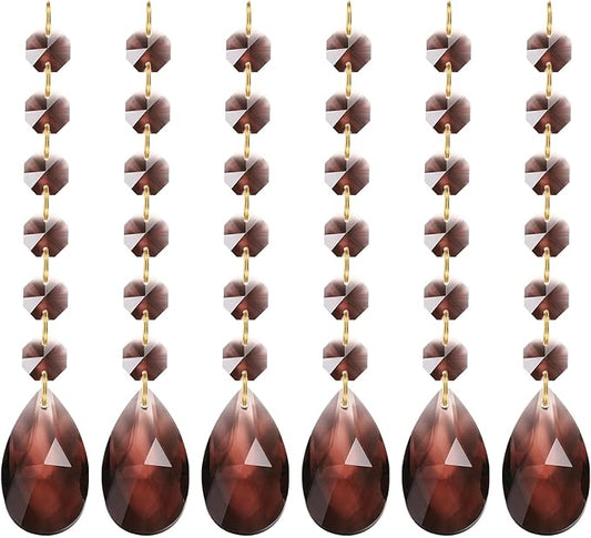 PATIKIL Teardrop Crystal Chandelier, 6 Pack 160mm Length Prisms Part Dark Brown
