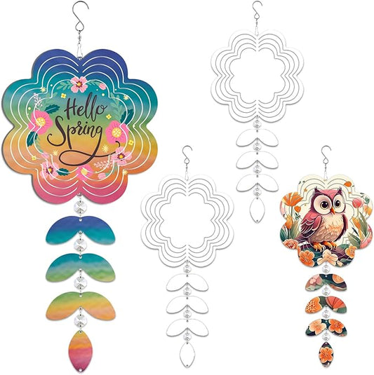 4Pack 10inch Sublimation Wind Spinner Blanks 3D Aluminum Metal Wind Sculpture Kinetic Spinners for Yard and Garden Indoor Art Ornaments Hanging Decoration (Leaf Branch Flower)