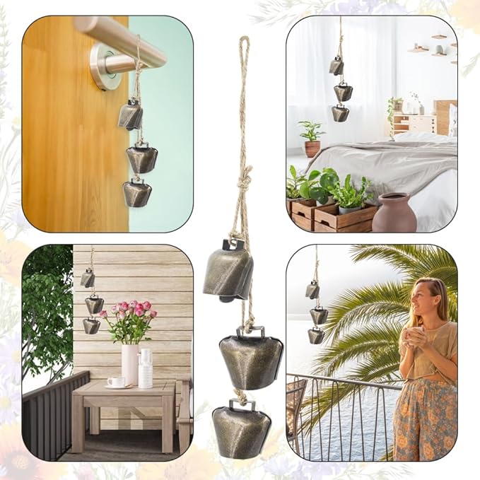Decorative Metal Cowbells Wall Hanging – Rustic Farmhouse Door Chime for Holiday, Wedding, or Everyday Home Accent