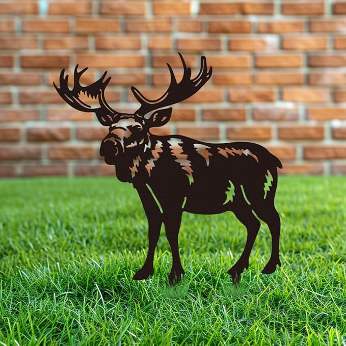 WADORN Deer Metal Decorative Garden Stakes, Elk Funny Metal Outdoor Statues Black Elk Deer Silhouette Ornament Gifts Funny Animal Deer Outdoor Decor for Yard Garden Patio Lawn Walkways Ornaments