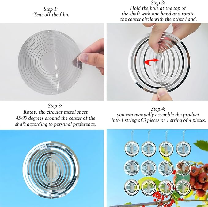12PCS Bird Deterrents for Outside Patio, Stainless Steel Bird Reflectors to Keep Birds Away, Woodpecker Deterrent for House，Bird Scare Devices to Keep Pigeons Away from Your Garden