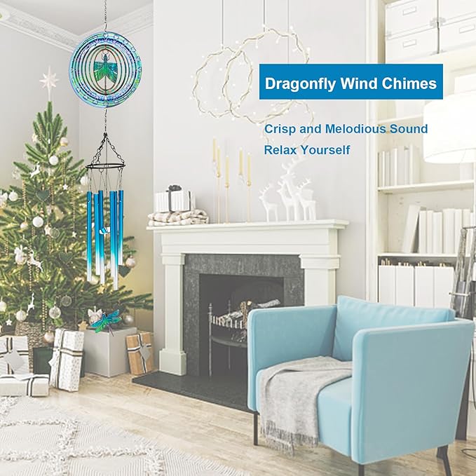 TUOKING Wind Chimes for Outside 3D Dragonfly Wind Spinner Windchimes Hanging Decoration for Outdoor Yard Garden Patio, Unique Gift for Mom,Women,Chimes Lovers