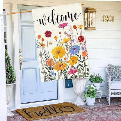 Spring Summer House Flag 28x40 Inch Double Sided Outside Welcome Wildflower Daisy Floral Outdoor Seasonal Decorative Large Garden Flag Decor 1-28