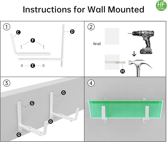 HFHOME 2 PCS Adjustable Planter Box Brackets (6 to 12.5 in), Universal Window Box Brackets, Heavy Duty Metal Flower Box Wall Mounting Hooks for Balcony, Fences, Patio, and Garden - White