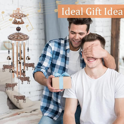 Aliens Gifts for Men Women - Aliens UFO Abduct Cows Wind Chimes for Outside, Alien Stuff Saucerman Wind Chime for Outdoor Garden Decor, Christmas Mother's Day Father's Day Houswarming Gifts