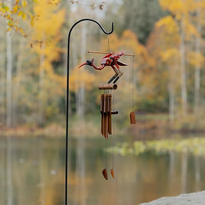 Cohasset Gifts Bamboo Wind Chime for Outside - Scarlet Bobbing Head Bird – Wooden Wind Chime - Large Wind Chimes for Outside Deep Tone, Cardinal Garden Decor, Ideal as Sympathy Gift