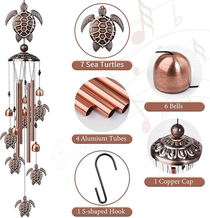 Sea Turtle Wind Chimes for Outside, 35" Decorative Wind Chimes Turtle Gifts for Women, Memorial Wind Chime Outdoors with S Hook for Patio Garden Decor, Birthday Gifts for Mom Grandma