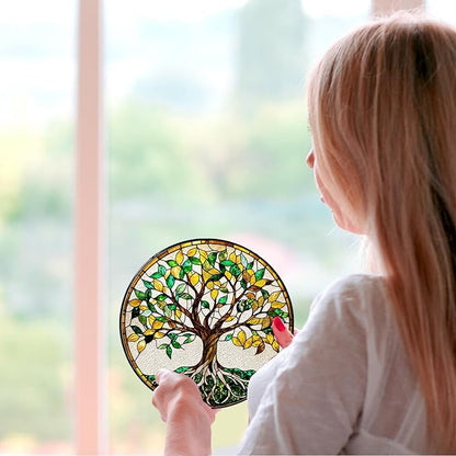 Tree of Life Stained Glass Window Hanging World Tree Sun Catcher Gifts for Women Handmade Suncatchers Decoration for Garden Home Windows Hanging Protection Charm, 7.87inch