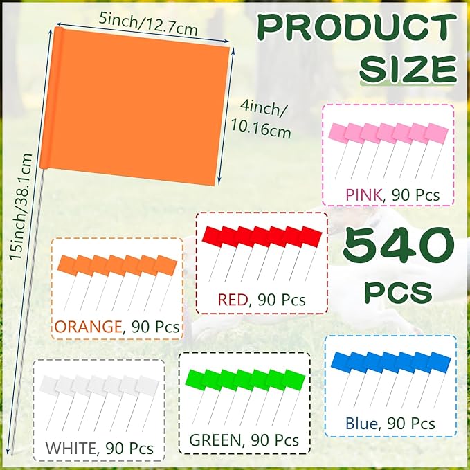 Amylove 300 Pcs Marking Flags 15 x 4 x 5 Inch Marker Flags for Lawn Yard Survey for Lawn Irrigation Landscape Fence Sprinkler Pet Training (Fresh Color)