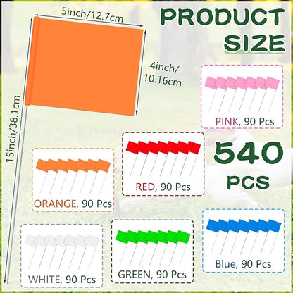 Amylove 540 Pcs Marking Flags 15 x 4 x 5 Inch Marker Flags for Lawn Yard Survey for Lawn Irrigation Landscape Fence Sprinkler Pet Training(Fresh Color)