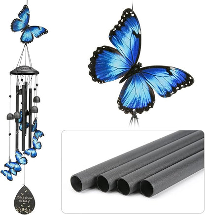 Butterfly Wind Chimes Outdoor Black Metal Windchimes Garden Patio Decor Butterfly Gifts for Women Ideal Memorial/Housewarming/Birthday/Festival Gifts Front Yard Decor