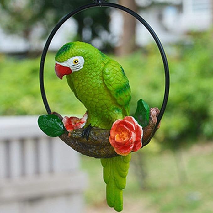 Parrot Decoration | Garden Sculpture Wall Decorations | Innovative Iron Ring Hanging Bird Statue-B