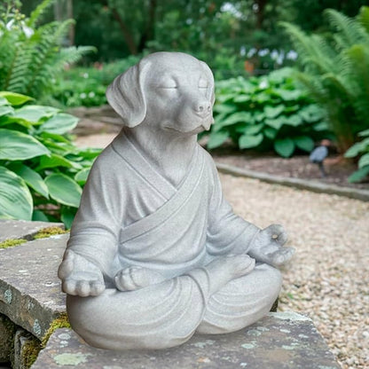 OLOMA Solid Concrete Meditating Dog Statue Heavy Stone Sculpture Resin Coated Durable Outdoor Indoor Lawn Patio Decorative Garden Accent Statement Decorative Garden Accent Feature