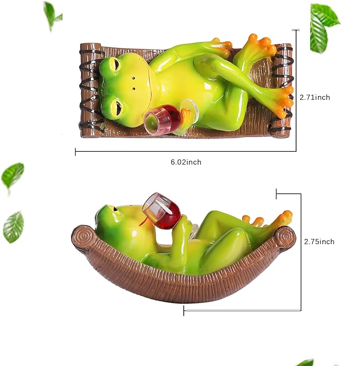 HUNTHAWK Funny Frog Statue Garden Hanging Decor, Wine Drinking Frog on Hammock Figurine, Cute Outdoor Yard Ornament for Patio, Fence, Balcony, Porch, Lawn & Garden Decoration Gift