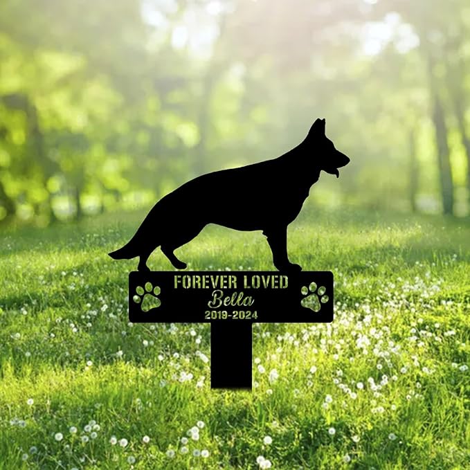Custom German Shepherd Dog Metal Memorial Garden Stake Personalized Pet Grave Marker Name Sign Remembrance Stake Decor Sympathy Dog Loss,Outdoor Art Statues Stakes for Yard Garden Lawn Patio Pathway.