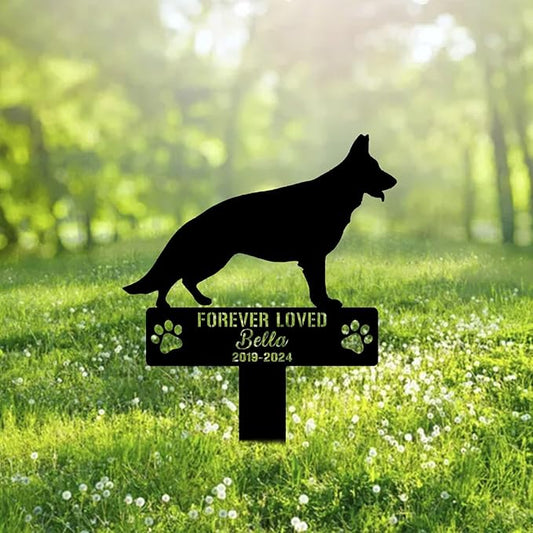 Custom German Shepherd Dog Metal Memorial Garden Stake Personalized Pet Grave Marker Name Sign Remembrance Stake Decor Sympathy Dog Loss,Outdoor Art Statues Stakes for Yard Garden Lawn Patio Pathway.