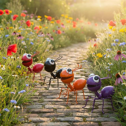 Cruis Cuka Metal Yard Art Garden Decor for Outside Cute Ants Yard Decorations Outdoor Lawn Ornaments Backyard Gifts for Mom - Set of 4
