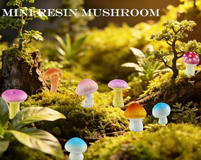 JKanruh 22 Pcs Mini Resin Mushroom Decor,Tiny Mushroom Figurines for Aquarium,Garden Decoration, Bonsai Micro Landscape Craft