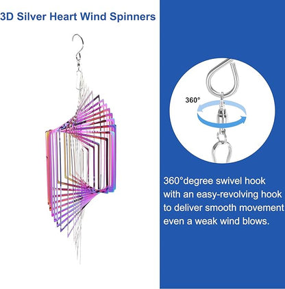HARFINGTON Wind Spinner Square 9.84" x 13.39" Stainless Steel Reflectors Wind Chimes for Outdoor Devices Metal Decorations Keep Birds Away Yard Garden, Blue/Purple