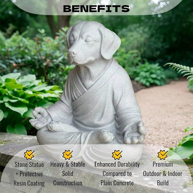 OLOMA Solid Concrete Meditation Dog Sculpture Heavy Stone Statue with Protective Resin Coating Outdoor Indoor Patio Lawn Decorative Accent Piece for Landscape Design Decorative Garden Accent Feature