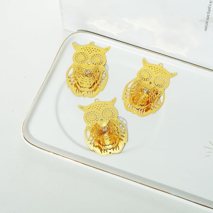 10pcs Gold Owl Metal Suncatcher Parts Hanging Window Pendant DIY Ornament Hand-Crafts Gifts