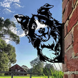 WADORN Peeping Dog Metal Garden Yard Art Decor, Watching Dog Ornament Wall Art for Farm Cute Animal Iron Silhouette Outdoor Fence Decor