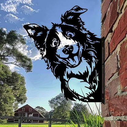 WADORN Peeping Dog Metal Garden Yard Art Decor, Watching Dog Ornament Wall Art for Farm Cute Animal Iron Silhouette Outdoor Fence Decor