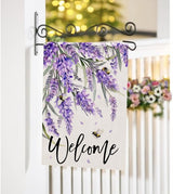 Welcome Spring Lavender Decorative Garden Flag, Purple Floral Flowers Bee Yard Outside Decorations, Summer Farmhouse Outdoor Small Home Decor Double Sided 12 x 18