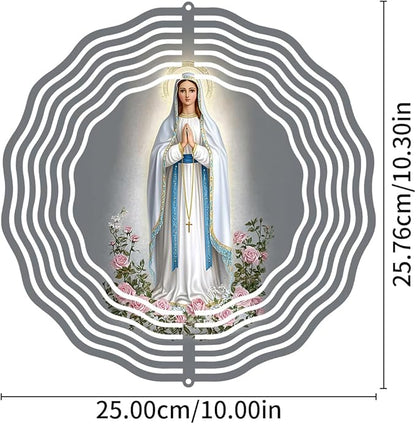 Virgin Mary Prayer Wind Spinner, Metal Wind Spinners Outdoor Indoor, Virgin Mary Cross Hanging Garden Decor for Outside, Stainless Wind Spinners for Yard and Garden 10 inch 3D (25.76X25 CM)