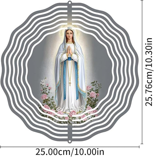 Virgin Mary Prayer Wind Spinner, Metal Wind Spinners Outdoor Indoor, Virgin Mary Cross Hanging Garden Decor for Outside, Stainless Wind Spinners for Yard and Garden 10 inch 3D (25.76X25 CM)