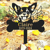 Custom Dog Memorial Grave Marker with Wings, Personalized Chihuahua Memorial Stake Bone Burial Marker Metal Engraved Sign, Customized Dog Memorial Decorations Garden Stake with Name & Date