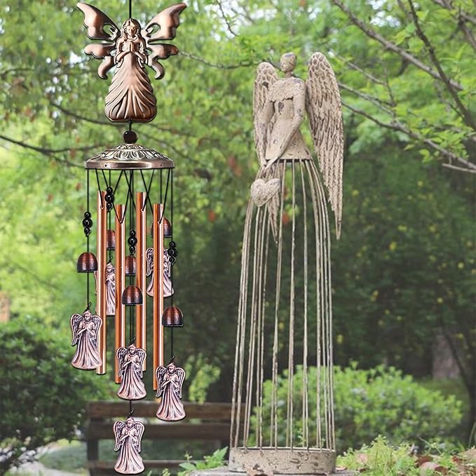 JUNQIU Angel Wind Chimes, Angel Gifts for Women Mom, Angel Decor for Outdoor Room Garden Yard Patio, Religious Wind Chimes